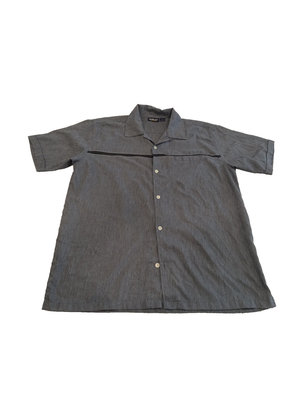 Hurley Shirt Mens Large Gray Black Stripe Pattern Short Sleeve Casual Button Dow